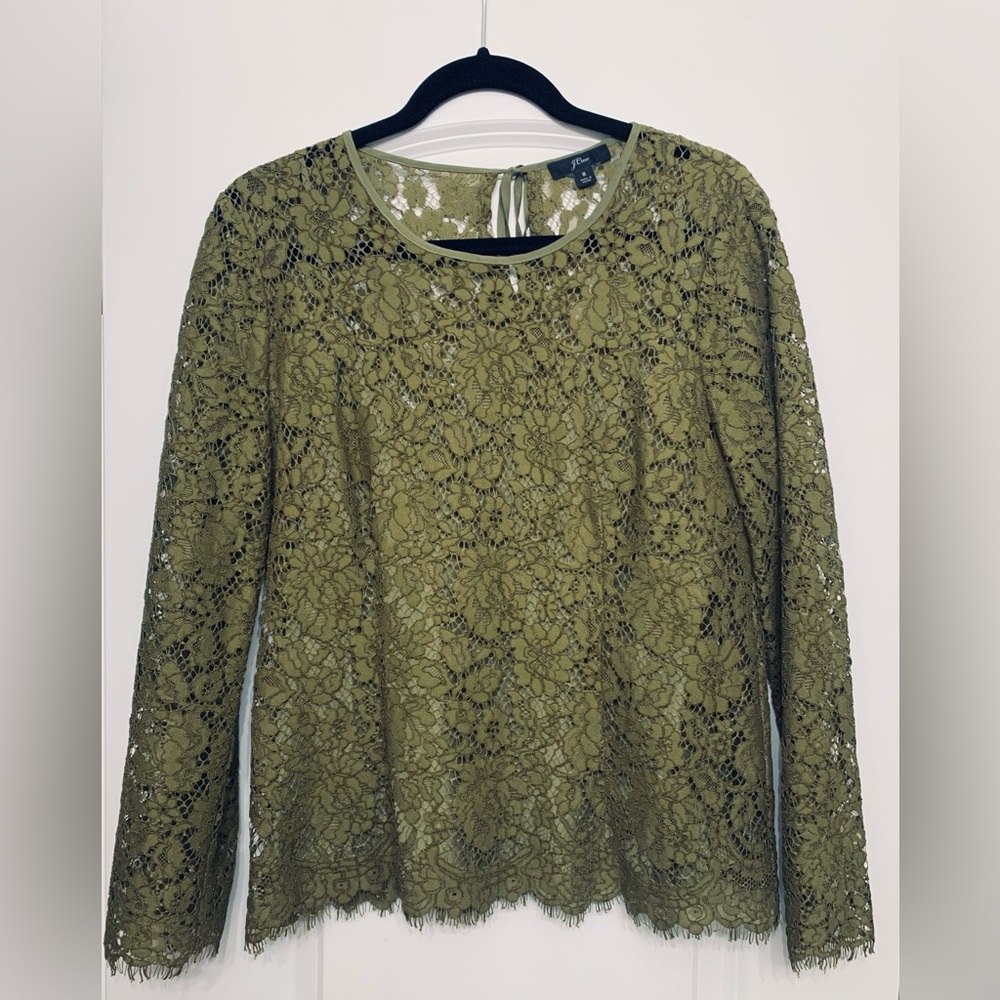 J.Crew Lace Long Sleeve Top in Olive